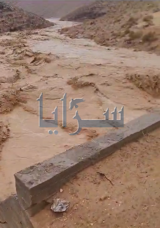 شاهد تشكل السيول في منطقة العيص بمحافظة الطفيلة 