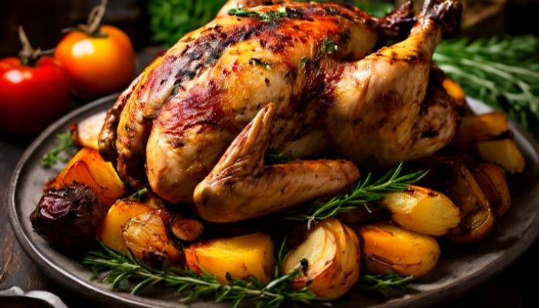 دجاج مشوي بالأعشاب مع الخضراوات