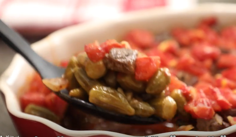 صينية البامية باللحم ودبس الرمان بالفيديو