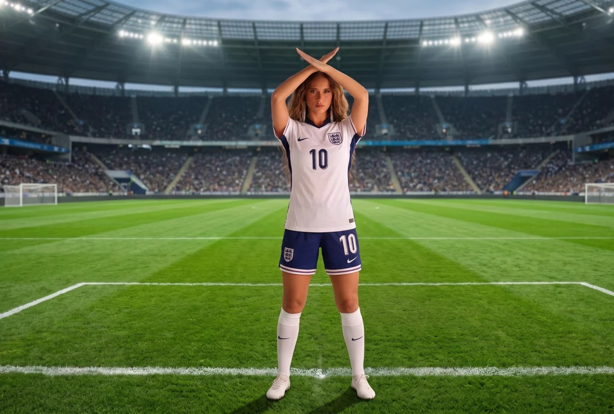 نيللي كريم بقميص إنجلترا تهاجم منتخب الأرجنتين بإشارة حسام حسن