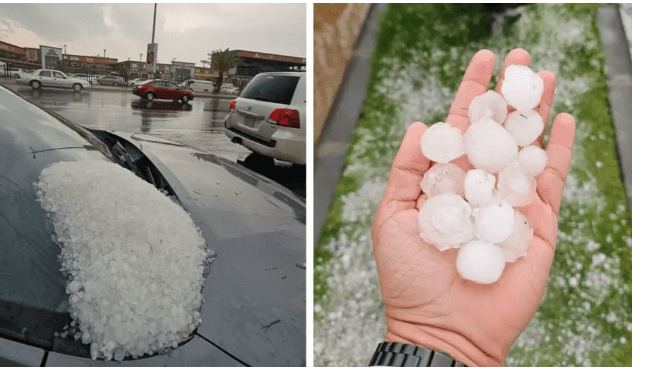 مدينة سعودية تحتفي بحبات البرد في وهج الصيف