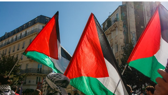 رفع علم فلسطين على واجهة مبنى بلدية وينز البلجيكية