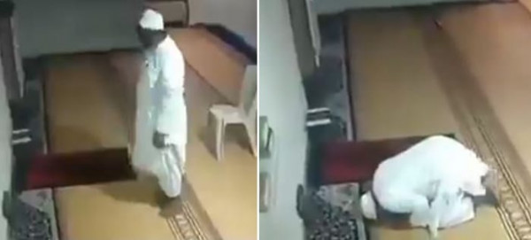 بالفيديو : رجل يصارع سكرات الموت وهو يصلي بمفرده داخل مسجد 