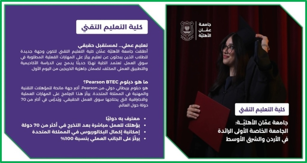 مستقبل مهني واعد مع كلية التعليم التقني في عمّان الأهليّة  ..  فيديو وصور