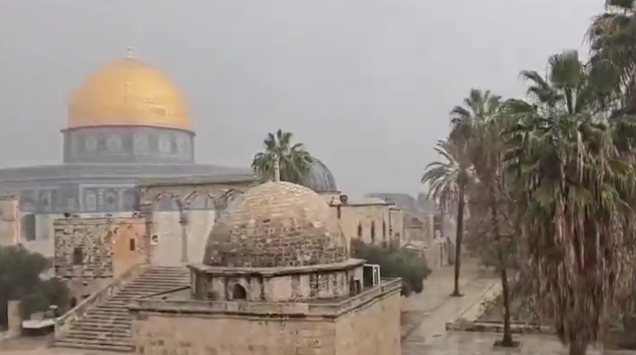 بالفيديو ..  تساقط غزير للأمطار في "المسجد الأقصى"