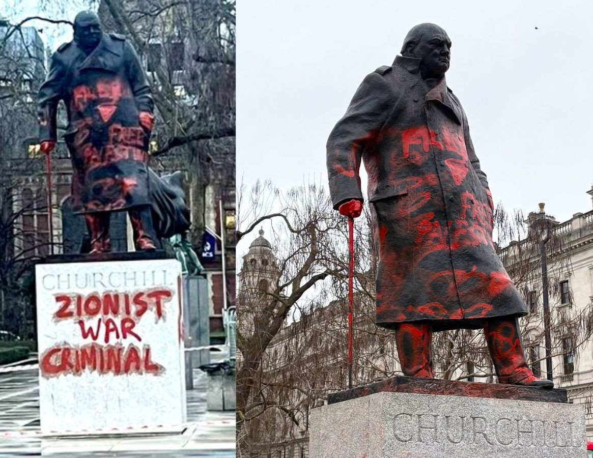 اعتقال رجل شوَّه تمثال تشرشل