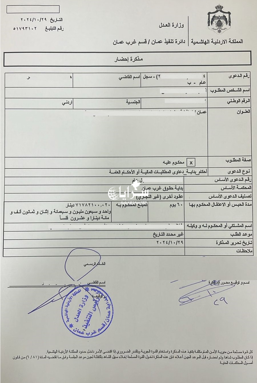 "سرايا" تنشر بالوثائق تفاصيل ملاحقة "رئيس مجلس حزب" مطالب بنحو 80 مليون دينار 