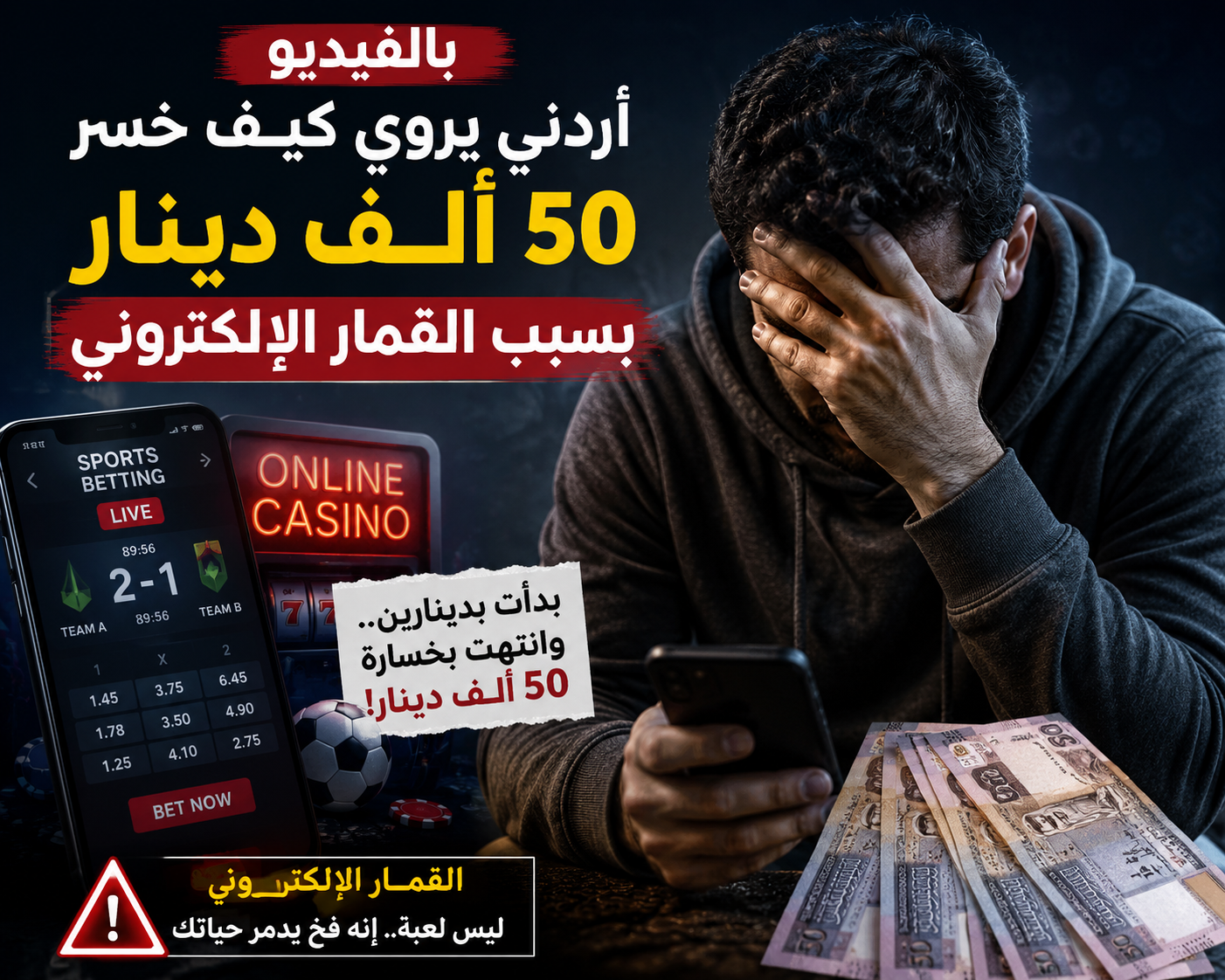 بالفيديو  ..  أردني يكشف تفاصيل صادمة بعد خسارة 50 ألف دينار في القمار الإلكتروني
