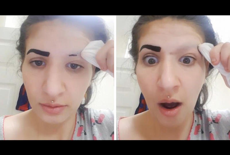 بالفيديو والصور .. حاولت رسم تاتو على حاجبيها ففقدتهما