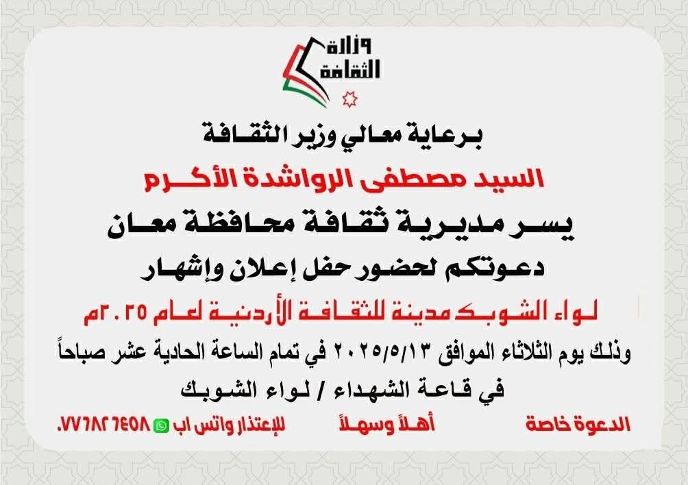 انتقادات لـ "خاصية" الدعوة لحفل إشهار الشوبك مدينة الثقافة 