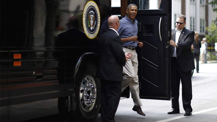 بالصور ..  حافلة الرئيس الأميركي قاعدة عسكرية لمواجهة حرب كيميائية
