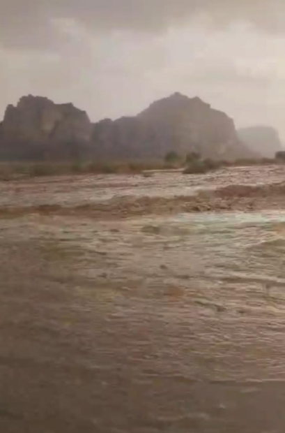 بالفيديو : تساقط غزير للامطار في وادي رم وتشكل سيول في المنطقة 