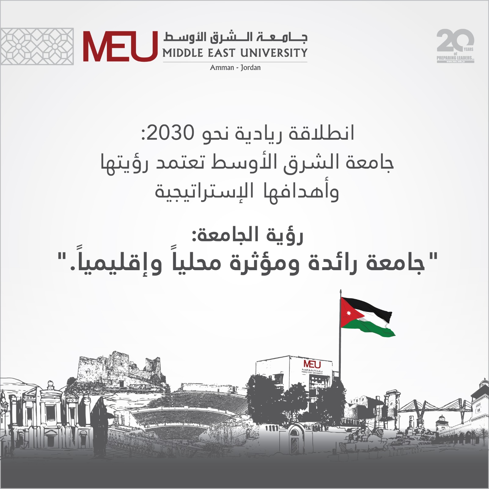 نحو 2030 ..  جامعة الشرق الأوسط تعتمد رؤيتها وأهدافها الاستراتيجية الجديدة