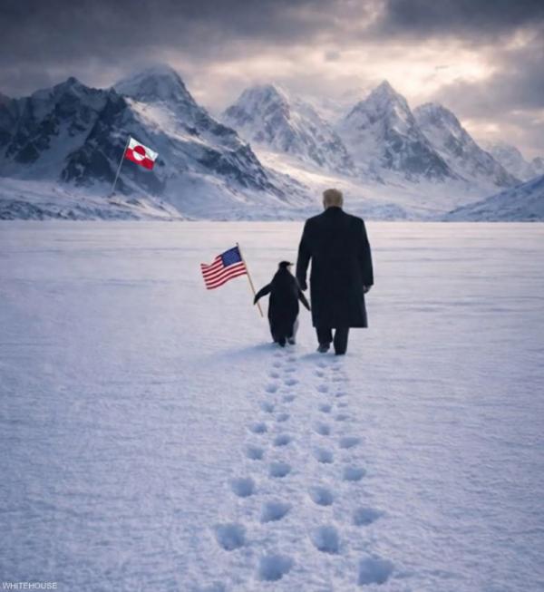 بطريق وترامب في غرينلاند  ..  منشور من البيت الأبيض يثير السخرية