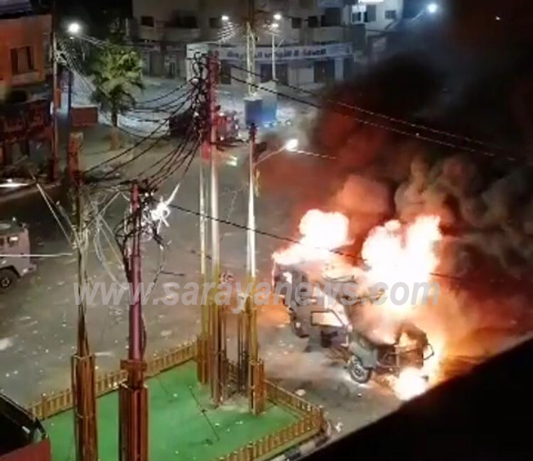 الامن : محتجون يحرقون الية تابعة لقوات الدرك في الرمثا " صور"