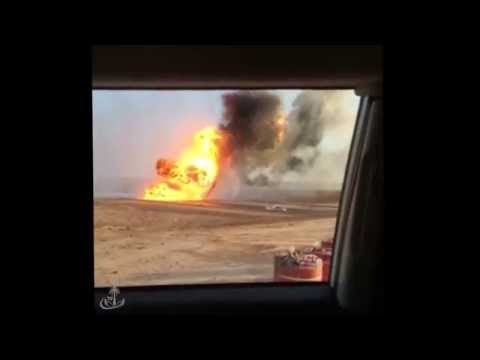 بالفيديو ..  اندلاع حريق بخط أنابيب نفط في السعودية