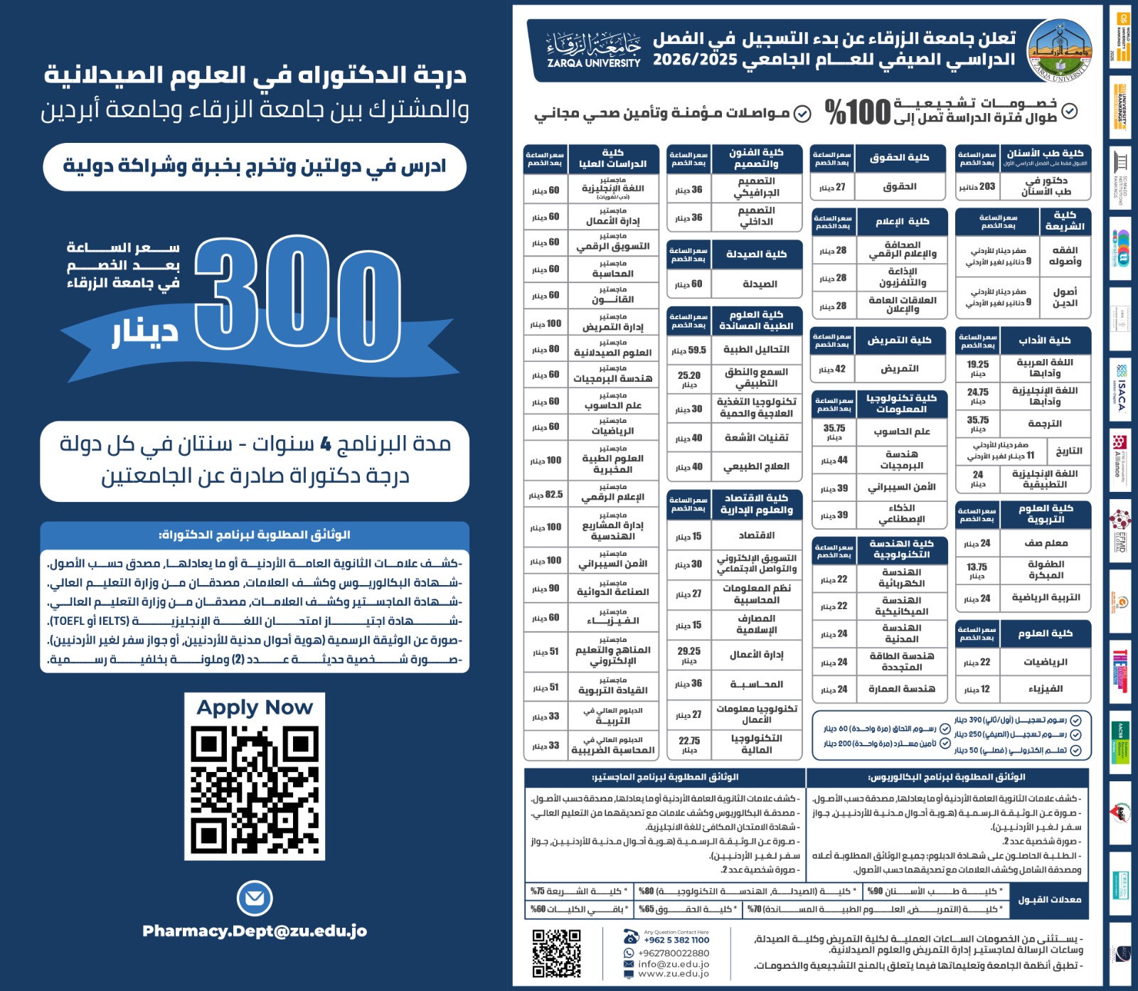 جامعة الزرقاء تعلن بدء التسجيل للفصل الصيفي وتطرح برنامج دكتوراه دولي مشترك في العلوم الصيدلانية