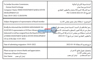 استقالة غسان الصفدي من شركة الديرة للاستثمار والتطوير العقاري
