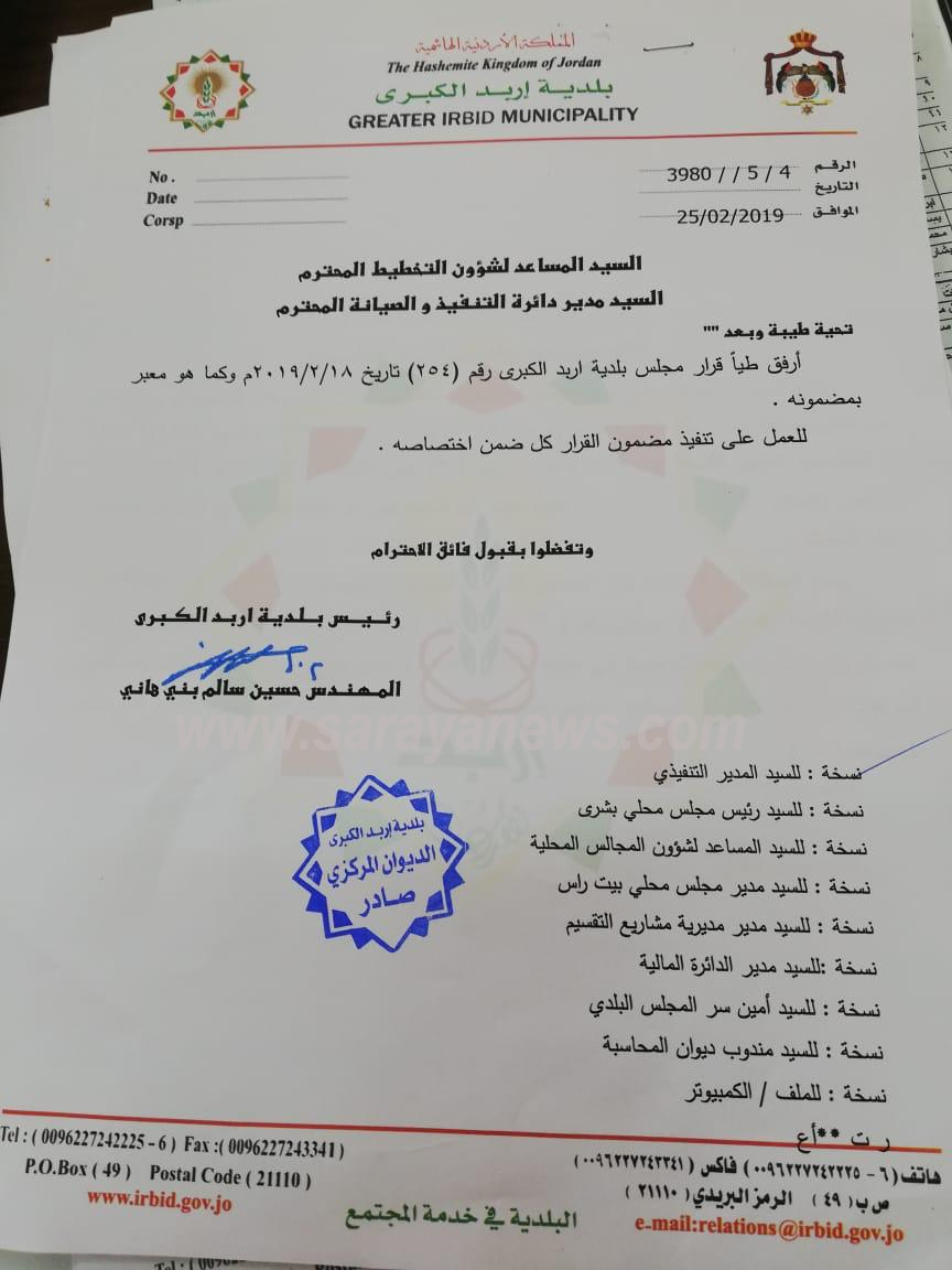 بالوثائق ..  مواطنون لسرايا: اربد الكبرى خالفت القانون بتحويل قطعة أرض من خدمات إلى مقبرة