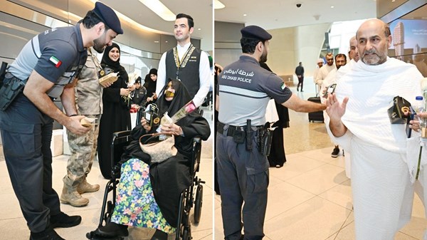 شرطة أبوظبي تودّع فوجاً من الحجاج بالورود والهدايا. للتفاصيل
