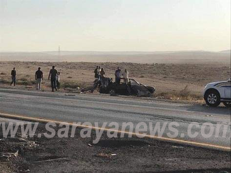 بالصور  .. (4) وفيات بحادث سير مروع بين تريلا و سيارة صغيرة على الطريق الصحراوي 