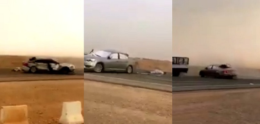 بالفيديو  ..  حادث مروّع  ..  شاب يفقد السيطرة على مركبته فتنقلب به وتقذفه في الهواء!