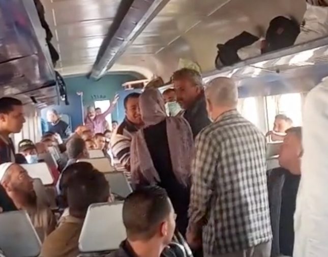 بالفيديو  ..  مشاجرة عنيفة بين سيدة و "بائع تذاكر" داخل قطار في مصر