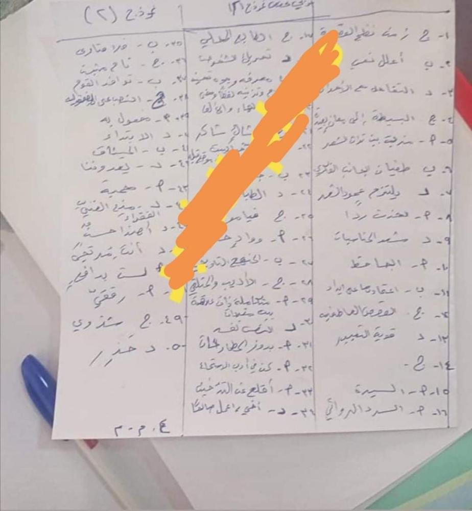 نشطاء يتداولون إجابات أسئلة اللغة العربية اثناء انعقاد الامتحان 
