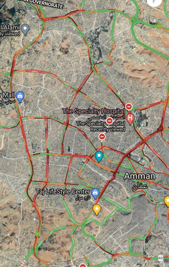 ازدحامات مرورية خانقة في العاصمة عمان 