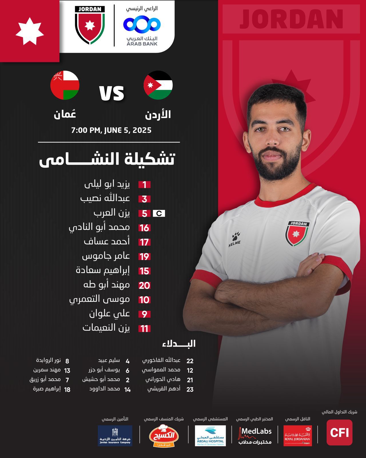 تشكيلة منتخب النشامى لمواجهة نظيره العُماني
