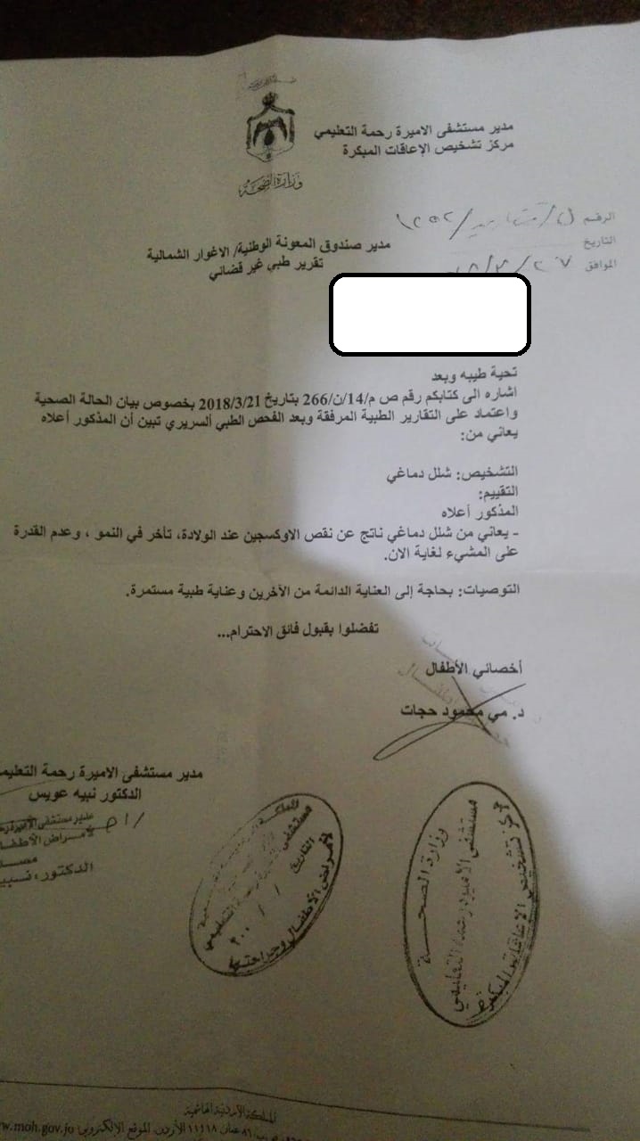 عائلة أردنية تعاني من ظروف إنسانية صعبة وعدم مقدرتهم على علاج ابنهم الذي يعاني من شلل في الدماغ  ..  فمن ينقذهم 