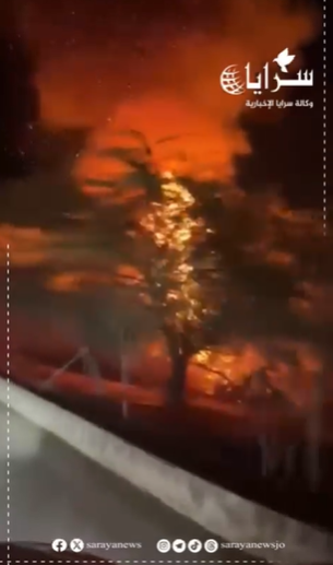 بالفيديو ..  سماع دوي انفجار واندلاع حرائق في منطقة ماعين  ..  ومصادر لسرايا: لا اصابات