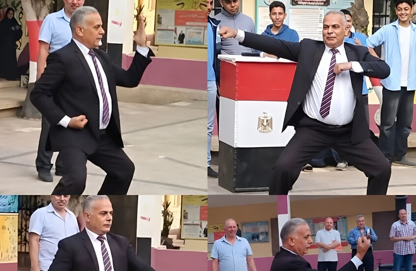فيديو يشعل مواقع التواصل في مصر ..  مدير مدرسة يستعرض مهاراته القتالية أمام الطلاب