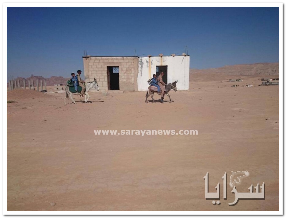 طلبة يذهبون الى مدارسهم على "الحمير"  و مدارس متهالكة في البادية الجنوبية  ..  صور صادمة 