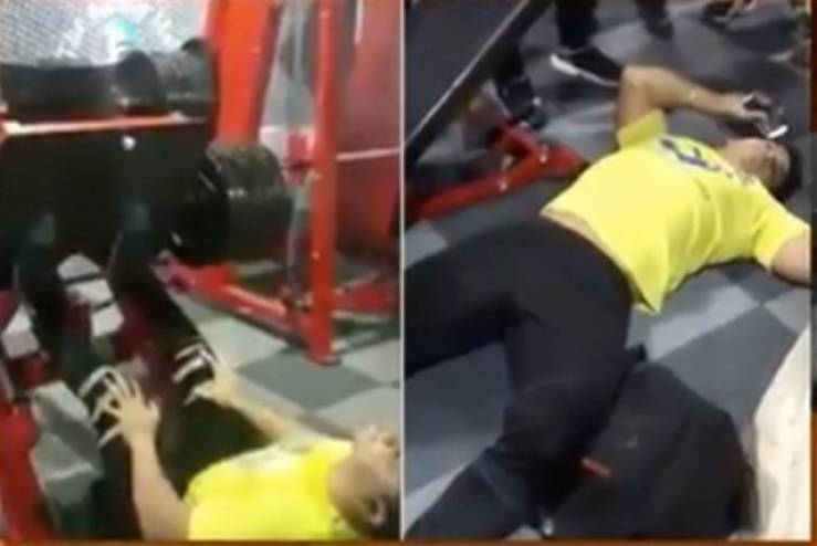 بالفيديو ..  لحظات مروّعة  ..  حاول رفع أثقال بقدميه فوقع المحظور!