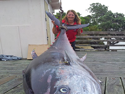 إمرأة تصطاد أكبر سمكة تونة في العالم وزنها 411 كيلو "صورة"