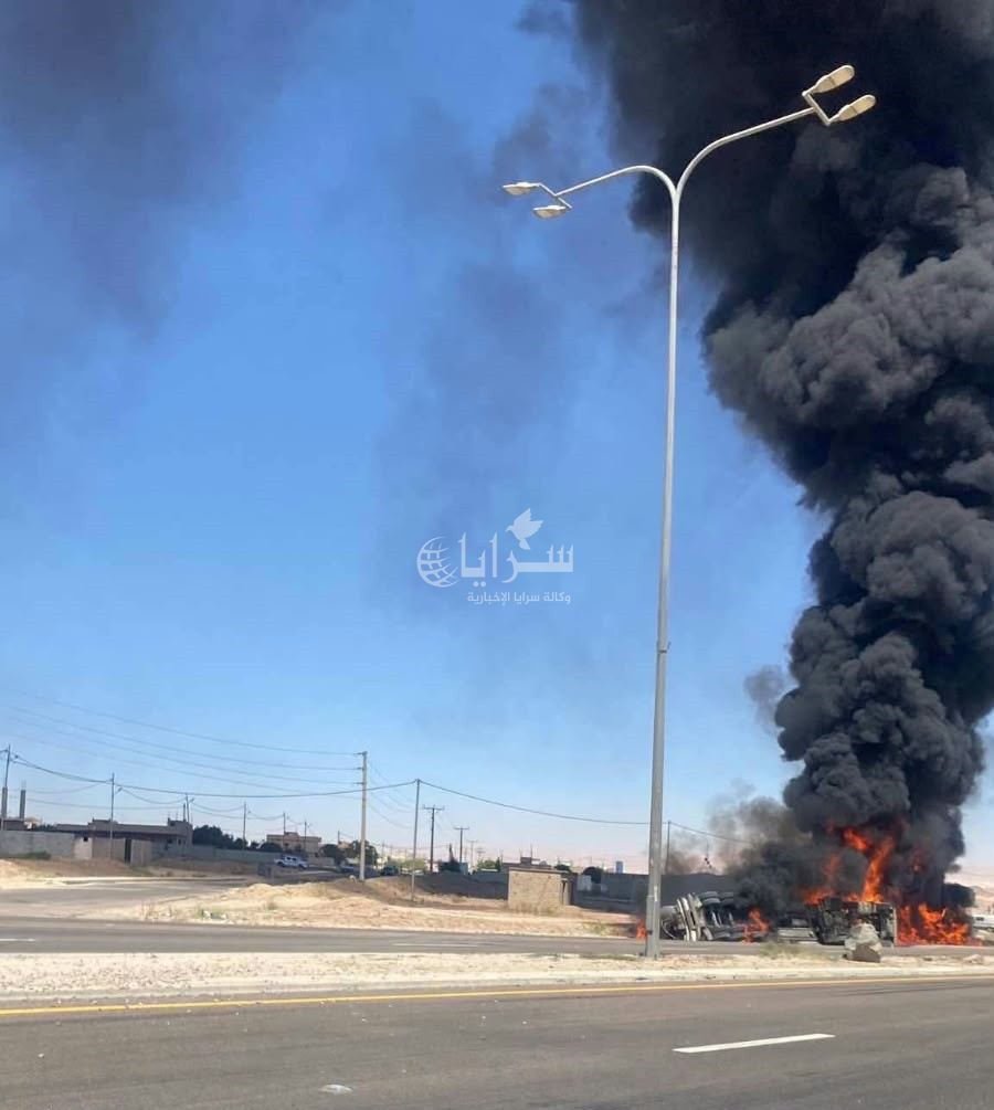 نجاة سائق وابنه بعد اشتعال صهريج نفطي في القويرة  ..  فيديو 