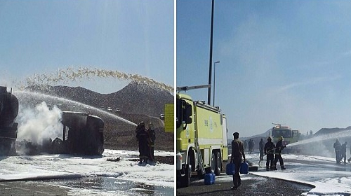 "دفاع مدني المدينة المنورة " يخمد حريقا بناقلة بنزين على طريق واحة السلام