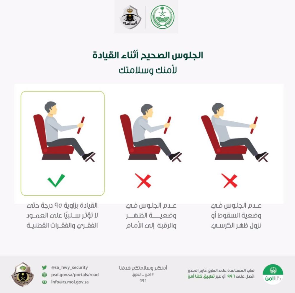 أمن الطرق يوضح الطريقة الصحيحة للجلوس أثناء القيادة