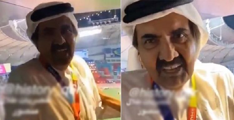 بالفيديو  ..   والد أمير قطر لشخص يقف خلفه في المدرجات “كم مرة سجنتك” ؟