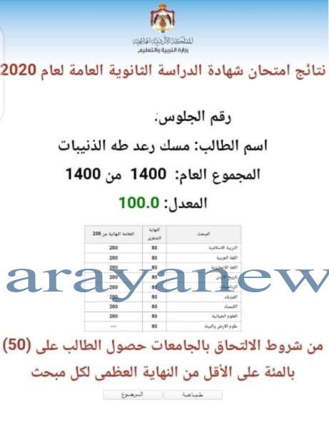 الطالبة "مسك ذنيبات" تروي لـ"سرايا" سر تفوقها و حصولها على العلامة الكاملة "100%" بالتوجيهي  ..  تفاصيل