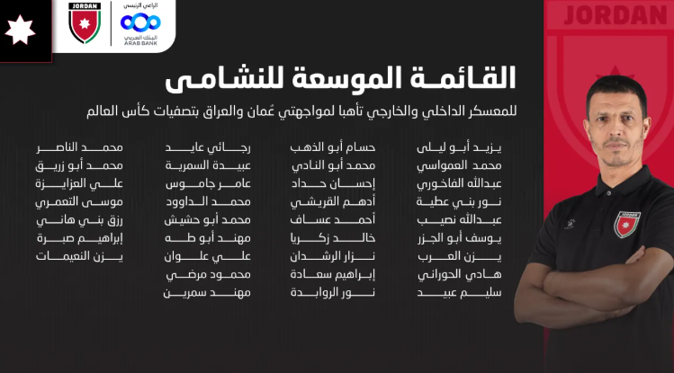إعلان قائمة النشامى الموسعة لمواجهتي عُمان والعراق بتصفيات كأس العالم