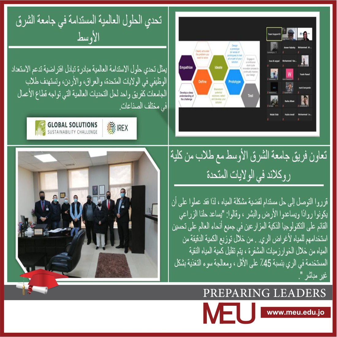 جامعة الشرق الأوسط MEU تتأهل للنهائيات العالمية في مسابقة الحلول المستدامة 