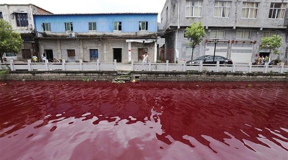شاهد : نهر من الدم يظهر فجأة في الصين