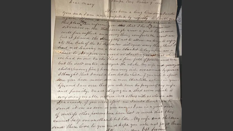 رسالة من عام 1848 تكشف عن الأهوال التي سببها إعصار مدمر لمدينة تامبا الأمريكية