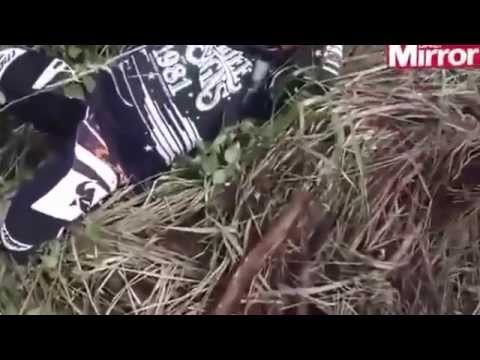 بالفيديو ..  قائد دراجة نارية يسقط فوق جحر ثعابين سامة