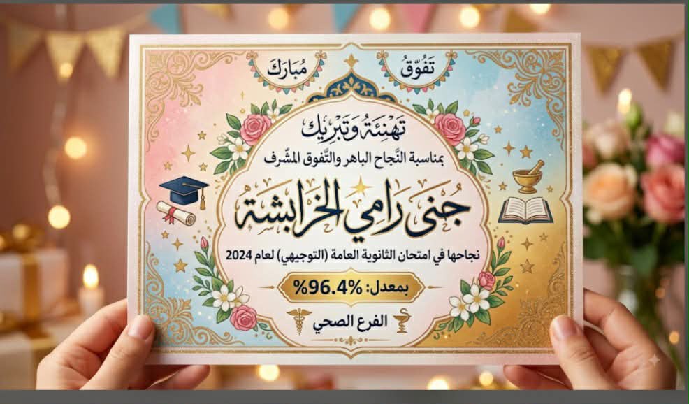 "جنى رامي الخرابشة" ..  مبارك النجاح والتفوق