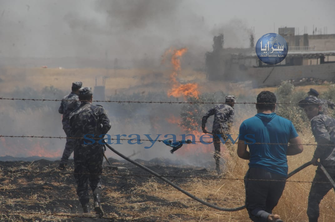 الدفاع المدني يخمد حريق محاصيل زراعية وأعشاب جافة وأشجار مثمرة في إربد  .. صور 