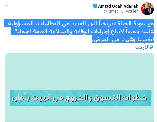 بالفيديو  ..  العضايلة: قطعنا شوطاً كبيراً في الحد من انتشار الوباء و الآن المسؤولية تقع عليكم