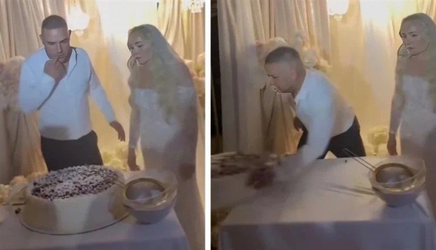 ليلة العمر تنتهي بـ "كارثة" ..  عريس يدمّر كعكة الزفاف بعد توبيخ العروس